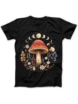 Koszulka Koszulka Damska Muchomor Fazy Księżyca  Czarna - Śmieszne T-Shirty z Nadrukami ?