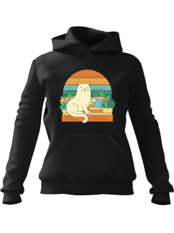 Bluza Damska z kapturem Kot Ogrodnik Czarna - Modna Odzież z Nadrukami ?