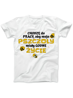 Koszulka Koszulka Damska Pszczoły Chodzę Do Pracy Biała - Śmieszne T-Shirty z Nadrukami ?