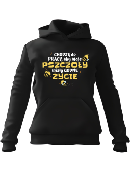 Bluza Damska z kapturem Pszczoły Chodzę Do Pracy Czarna - Modna Odzież z Nadrukami ?