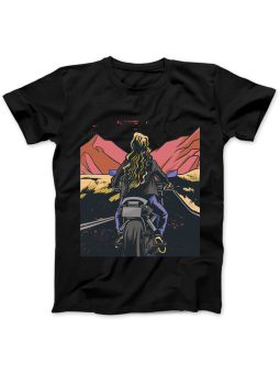 Koszulka Koszulka Damska Dziewczyna Na Motocyklu Czarna - Śmieszne T-Shirty z Nadrukami ?