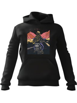 Bluza Damska z kapturem Dziewczyna Na Motocyklu Czarna - Modna Odzież z Nadrukami ?