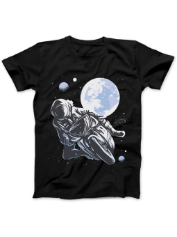 Koszulka Koszulka Damska Motocyklista w Kosmosie Czarna - Śmieszne T-Shirty z Nadrukami ?