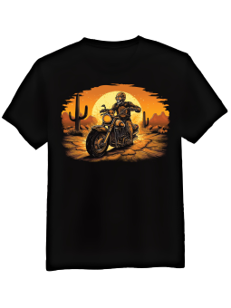 Koszulka Koszulka Męska Szkielet Na Motocyklu Czarna - Mustang Motoryzacja