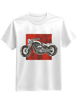 Koszulka Koszulka Męska Motocykl Na Czerwonym Tle Biała - Mustang Motoryzacja