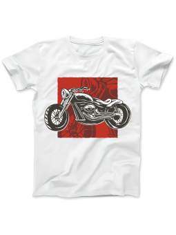 Koszulka Koszulka Damska Motocykl Na Czerwonym Tle Biała - Śmieszne T-Shirty z Nadrukami ?