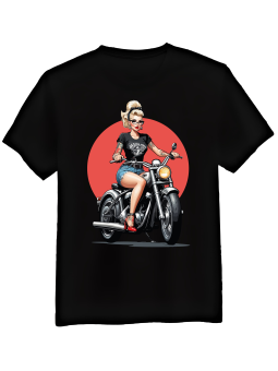 Koszulka Koszulka Męska Pin Up Girl Na Motocyklu Czarna - Mustang Motoryzacja