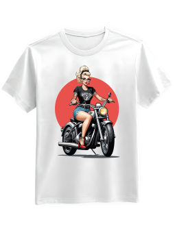 Koszulka Koszulka Męska Pin Up Girl Na Motocyklu Biała - Mustang Motoryzacja