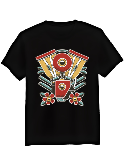 Koszulka Koszulka Męska Silnik Tatuaż Czarna - Mustang Motoryzacja