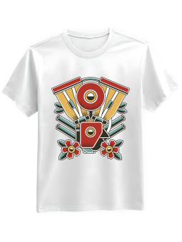 Koszulka Koszulka Męska Silnik Tatuaż Biała - Mustang Motoryzacja