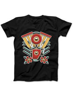 Koszulka Koszulka Damska Silnik Tatuaż Czarna - Śmieszne T-Shirty z Nadrukami ?