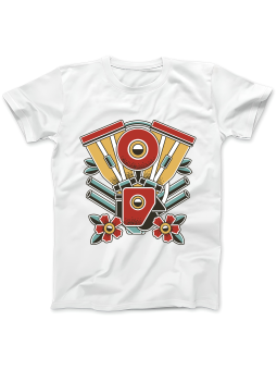 Koszulka Koszulka Damska Silnik Tatuaż Biała - Śmieszne T-Shirty z Nadrukami ?