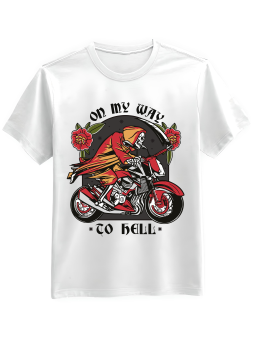 Koszulka Koszulka Męska On My Way To Hell Biała - Mustang Motoryzacja