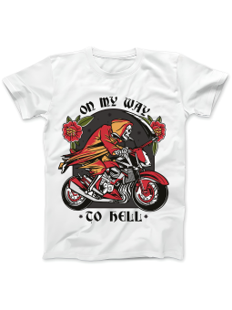 Koszulka Koszulka Damska On My Way To Hell Biała - Śmieszne T-Shirty z Nadrukami ?