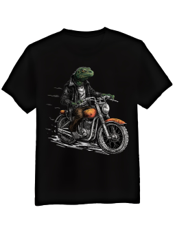 Koszulka Koszulka Męska Jaszczurka Na Motocyklu Czarna - Mustang Motoryzacja