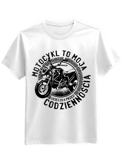 Koszulka Koszulka Męska Motocykl Ucieczka Przed Codziennością Biała - Mustang Motoryzacja