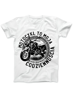 Koszulka Koszulka Damska Motocykl Ucieczka Przed Codziennością Biała - Śmieszne T-Shirty z Nadrukami ?