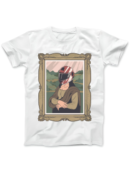 Koszulka Koszulka Damska Mona Lisa w Kasku Biała - Śmieszne T-Shirty z Nadrukami ?