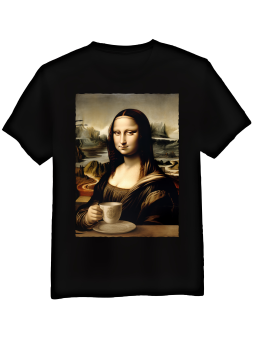 Koszulka Koszulka Męska Mona Lisa z Kawą Czarna - Mustang Motoryzacja