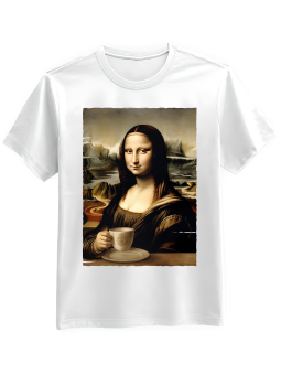 Koszulka Koszulka Męska Mona Lisa z Kawą Biała - Mustang Motoryzacja