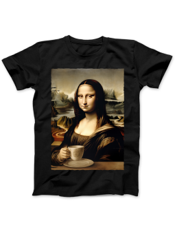 Koszulka Koszulka Damska Mona Lisa z Kawą Czarna - Śmieszne T-Shirty z Nadrukami ?