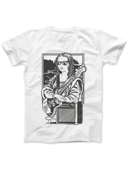 Koszulka Koszulka Damska Mona Lisa z Basem Biała - Śmieszne T-Shirty z Nadrukami ?