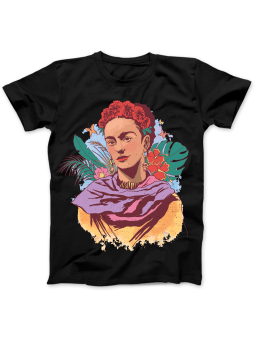 Koszulka Koszulka Damska Kolorowa Frida Kahlo Czarna - Śmieszne T-Shirty z Nadrukami ?