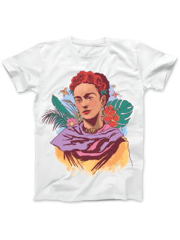 Koszulka Koszulka Damska Kolorowa Frida Kahlo Biała - Śmieszne T-Shirty z Nadrukami ?