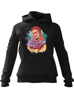 Bluza Damska z kapturem Kolorowa Frida Kahlo Czarna - Modna Odzież z Nadrukami ?