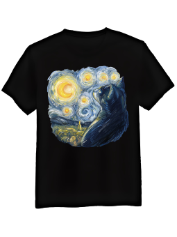 Koszulka Koszulka Męska Van Gogh Kot Czarna - Mustang Motoryzacja