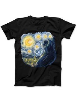 Koszulka Koszulka Damska Van Gogh Kot Czarna - Śmieszne T-Shirty z Nadrukami ?