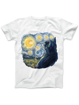 Koszulka Koszulka Damska Van Gogh Kot Biała - Śmieszne T-Shirty z Nadrukami ?