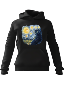 Bluza Męska z kapturem Van Gogh Kot Czarna - Śmieszne gadżety z Nadrukami ?