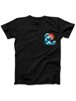 Koszulka Koszulka Damska Hokusai Wielka Fala Nadruk Na Piersi Czarna - Śmieszne T-Shirty z Nadrukami ?