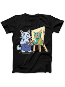 Koszulka Koszulka Damska Kot Malarz Czarna - Śmieszne T-Shirty z Nadrukami ?