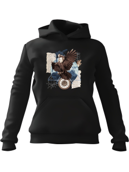 Bluza Damska z kapturem Kolaż Orzeł Czarna - Modna Odzież z Nadrukami ?