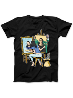 Koszulka Koszulka Damska Mona Lisa Autoportret Czarna - Śmieszne T-Shirty z Nadrukami ?