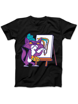 Koszulka Koszulka Damska Salvador Dali Kot Czarna - Śmieszne T-Shirty z Nadrukami ?