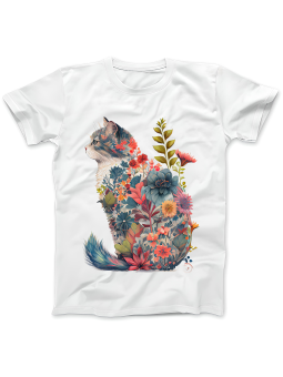 Koszulka Koszulka Damska Floral Cat Biała - Śmieszne T-Shirty z Nadrukami ?