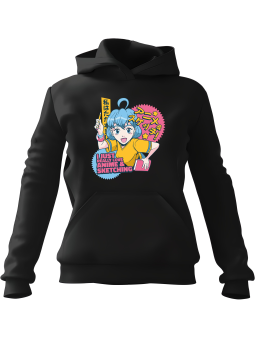 Bluza Damska z kapturem Anime & Sketching  Czarna - Modna Odzież z Nadrukami ?