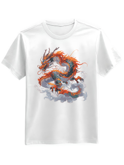 Koszulka Koszulka Męska Chiński Smok W Dymie Biała - Śmieszne T-Shirty z Nadrukami ?