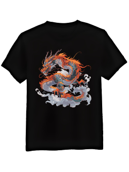 Koszulka Koszulka Męska Chiński Smok W Dymie Czarna - Śmieszne T-Shirty z Nadrukami ?