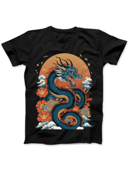 Koszulka Koszulka Damska Smok Na Pomarańczowym Tle Czarna - Śmieszne T-Shirty z Nadrukami ?