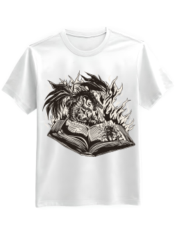 Koszulka Koszulka Męska Smok Ziejący z Książką Biała - Śmieszne T-Shirty z Nadrukami ?