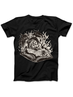 Koszulka Koszulka Damska Smok Ziejący z Książką Czarna - Śmieszne T-Shirty z Nadrukami ?