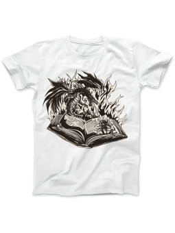 Koszulka Koszulka Damska Smok Ziejący z Książką Biała - Śmieszne T-Shirty z Nadrukami ?