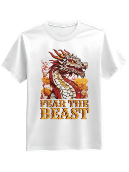 Koszulka Koszulka Męska Fear The Beast Biała - Śmieszne T-Shirty z Nadrukami ?