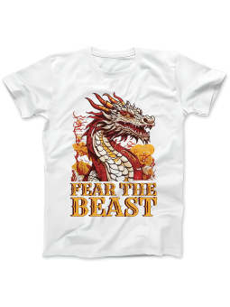 Koszulka Koszulka Damska Fear The Beast Biała - Śmieszne T-Shirty z Nadrukami ?