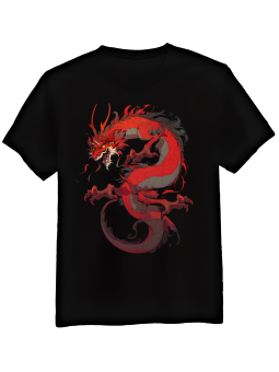 Koszulka Koszulka Męska Czerwony Groźny Smok Czarna - Śmieszne T-Shirty z Nadrukami ?