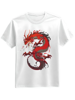 Koszulka Koszulka Męska Czerwony Groźny Smok Biała - Śmieszne T-Shirty z Nadrukami ?